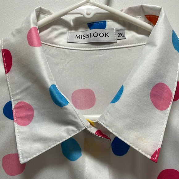 MISSLOOK White with Colorful Polka Dots Button Down  Long-Sleeve Blouse XXL NWOT - Picture 3 of 12